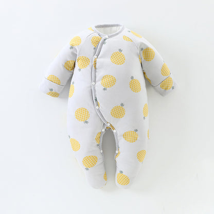 A Autumn and winter baby foot-wrapped onesie padded cotton newborn pure cotton cotton clothes go out to keep warm