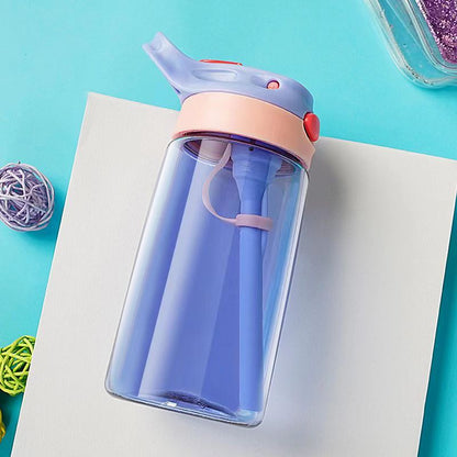 A children's straw cup anti drop plastic water cup for boys and girls, baby water bottle for elementary school students, cute cartoon leak proof summer cup