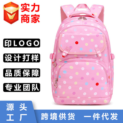 A 2024 new primary school school bag for 123 grades to 6th grade large capacity backpack polka dot print backpack