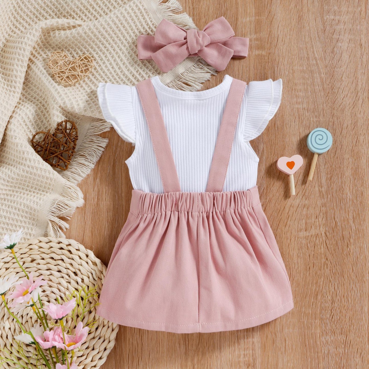 A Amazon Summer Baby Kids Flying Sleeve Cotton Pit Strip Triangle Bag Fart Ha Yi Print Straps Short Skirt Tide Girl Set