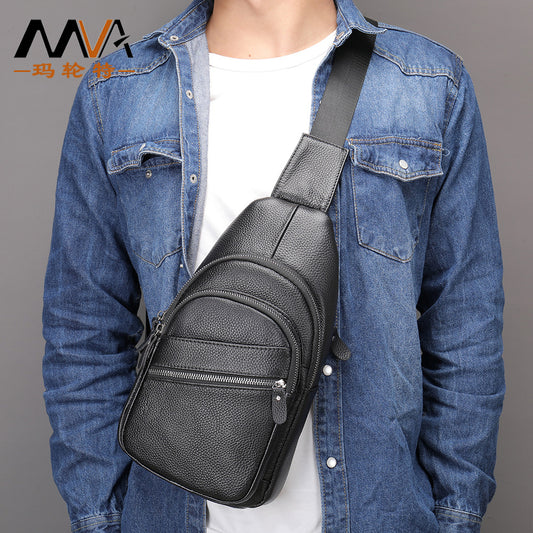 First layer cowhide men's shoulder messenger bag versatile men's leisure sports satchel business men's high-end leather breast bag