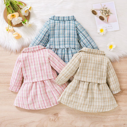 Spring and Autumn New Girl Wool Puller Splice Princess Fragrant Dress Small Coat Cross border Foreign Trade Wholesale 0.13kg