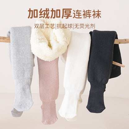 A girls pantyhose autumn and winter children's leggings fleece thickened northeast lamb fleece baby pantyhose baby wear