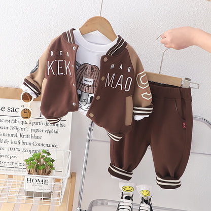 A Hot-selling autumn men's and women's children's clothing letter three-piece baseball jersey 80-120cm three-piece set with autumn clothing