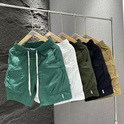 A 2024 Summer New Men's Light Mature Style Loose Drawstring Casual Solid Color Workwear 5-point Sports Shorts Trendy