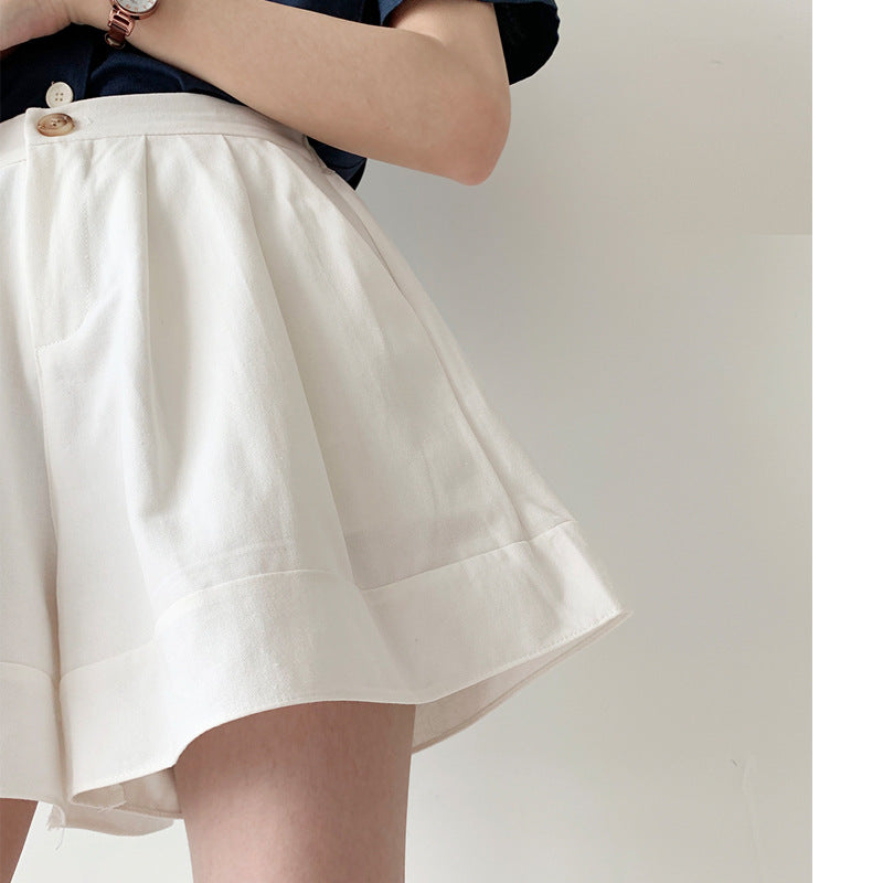 A versatile a word cotton and linen tooling shorts high waist 2024 summer white casual pants slim wide leg pants skirt women