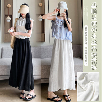 A white culottes women's spring and autumn small fluttering pleated a-word skirt summer cotton and linen high-waisted wide-leg pants