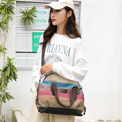 Canvas Retro Shoulder Crossbody Large Capacity Women's Bag Contrast Color Splicing Bag