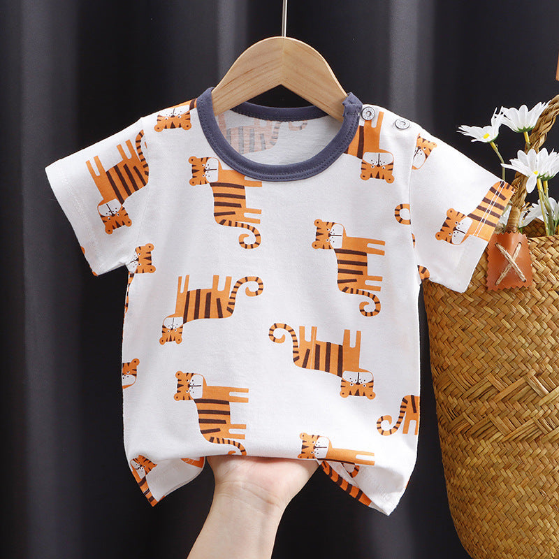 Nueva camiseta de manga corta para niños de puro algodón para niñas, ropa de verano para bebés, ropa de verano para niños, una pieza para reemplazo de cabello. 