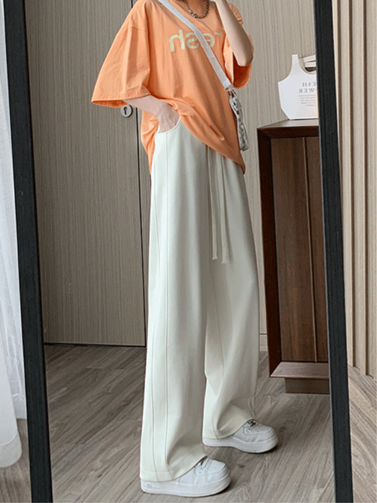 A white wide-leg pants women's summer 2024 new small vertical straight casual narrow version high-waisted sports banana pants