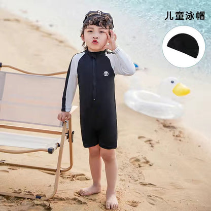 Traje de baño para niños de Corea del Sur, mono de secado rápido con protección solar de manga larga para niños, aguas termales, niños, bebés, hermoso traje de baño para niños pequeños 