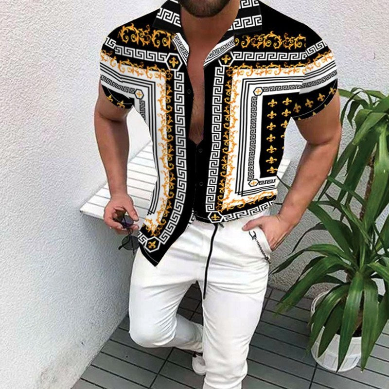 Venta directa de fábrica transfronteriza de verano 2023 Nuevas camisas de manga corta de estilo étnico para hombres Cárdigan con estampado étnico 