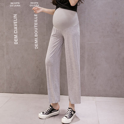 Pantalones de maternidad de primavera y verano 2024, moda fina, ropa exterior, embarazo, talla grande, soporte de pierna ancha, leggings de verano