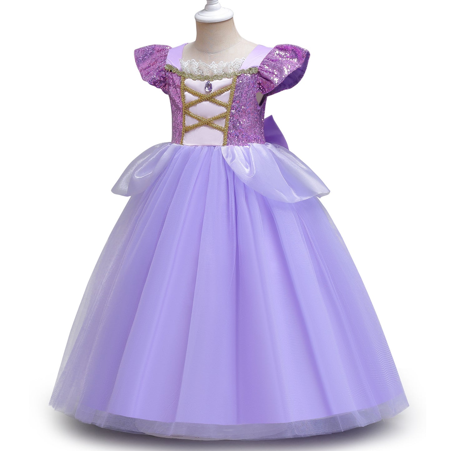 Un nuevo vestido romántico de hielo y nieve de 2024, vestido de princesa de pelo largo de Sofía, vestido de actuación de Halloween para niñas, vestido largo de 0,35 kg 