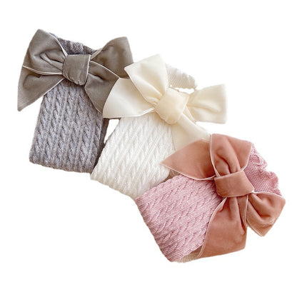 A flannel bow children's socks heel-less lace knee stockings baby medium stockings baby socks