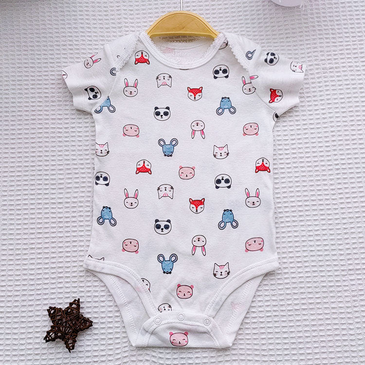 Wholesale of short sleeved jumpsuit for male and female infants and young children, newborn pure cotton wrapped buttocks, baby cartoon summer children's clothing