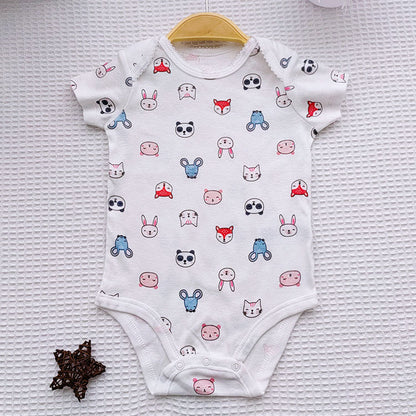 Wholesale of short sleeved jumpsuit for male and female infants and young children, newborn pure cotton wrapped buttocks, baby cartoon summer children's clothing