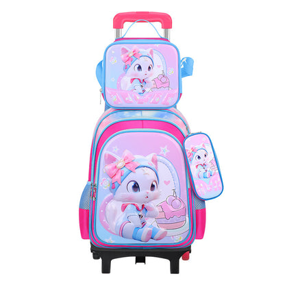 A new cartoon children&#039;s schoolbag pull rod student bag detachable trolley bag three-piece factory wholesale.