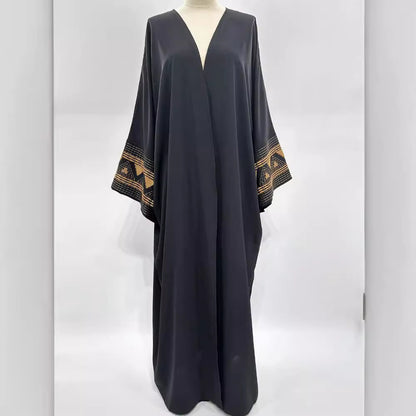 Women's Muslim cardigan embroidered outer drape abaya bat sleeve dress embroidered