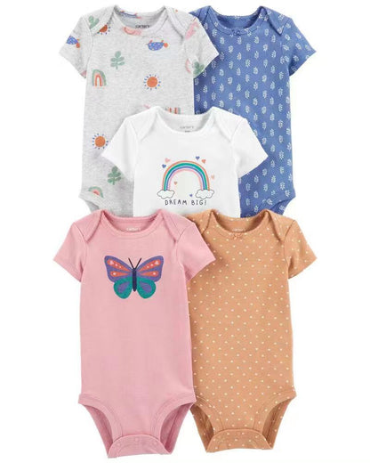 Summer baby jumpsuit short sleeve 5 piece set for male and female babies foreign trade export high-grade habao fart clothing class A cotton suspenders