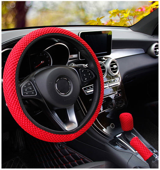 Massage Coarse Mesh Ringless Elastic Steering Wheel Cover Gear Cover Handbrake Cover Handlebar Cover 2-3 Piece Set (MOQ:10 SET ,If buy one piece need 1usd extra fee)