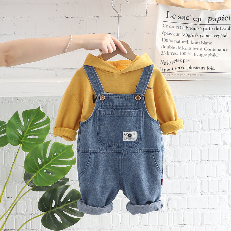 A Baby Autumn Clothing Foreign Style 3 Children's Hooded Overalls Two-piece Set Spring and Autumn Baby Children's Clothing Children's Clothes 1 Year Old