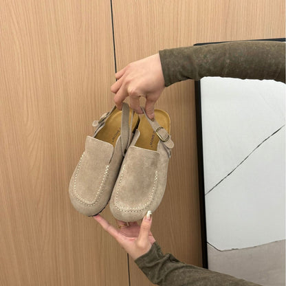 A In the early spring of 2024, Korean version of Gray leather birken Baotou back trip belt leisure frosted cowhide Birken shoes.