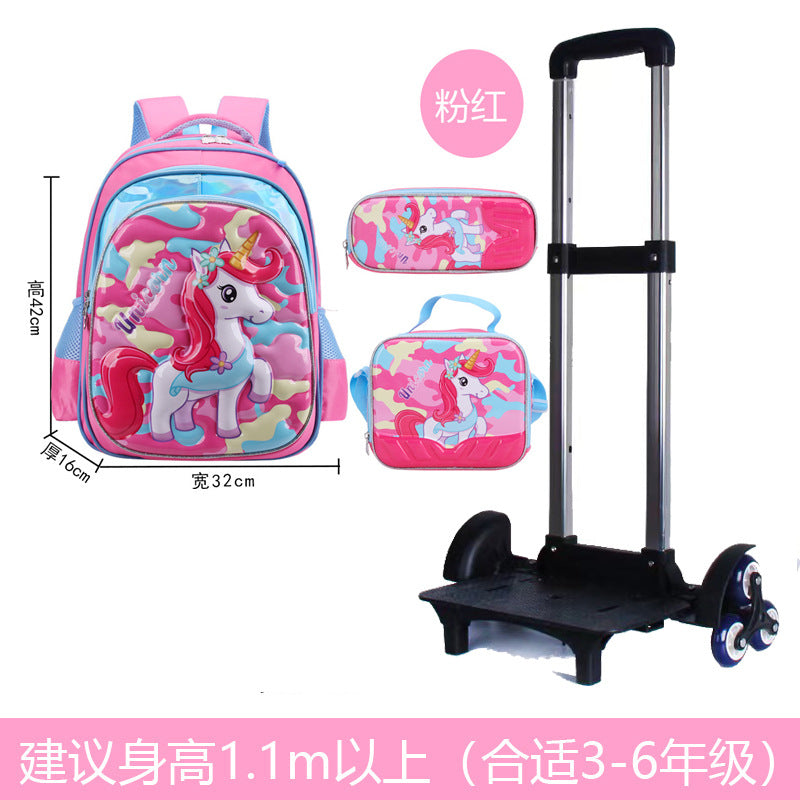 A Factory spot new foreign single three-piece backpack boys, girls, primary school students, children's trolley schoolbags, large capacity