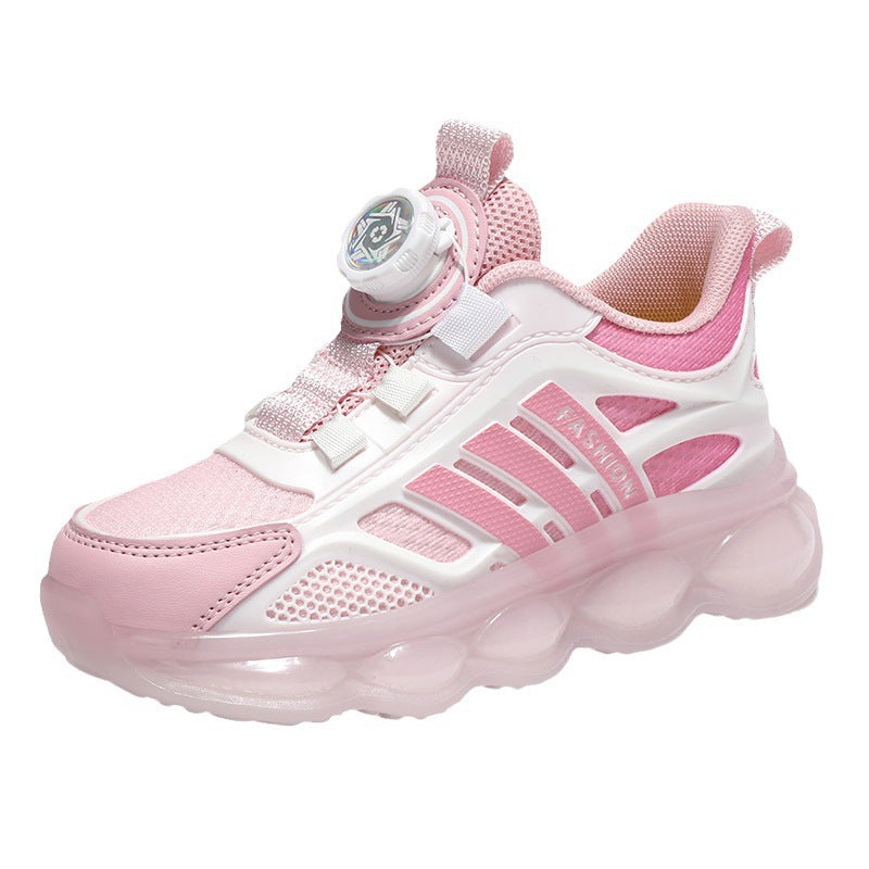 Zapatos de niña otoño nuevos zapatos deportivos transpirables de malla para niños medianos y grandes zapatos casuales para correr para niños de color rosa 