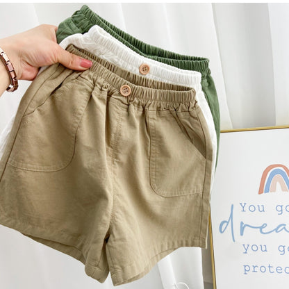 Nuevos pantalones cortos finos de algodón puro de verano para niños, pantalones casuales para niños 2024, ropa exterior transpirable de lino de algodón para bebés, elegante 