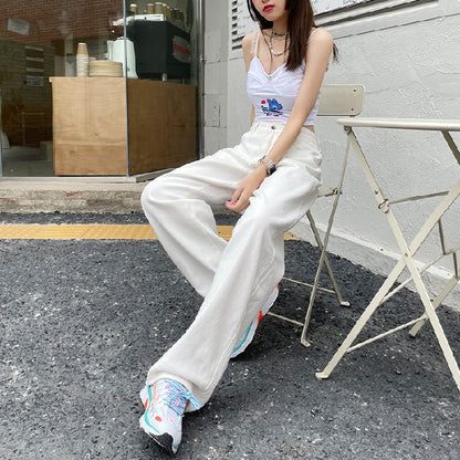 A white jeans women's 2024 spring and summer casual loose wide-leg pants Korean version high-waisted and thin floor pants extended trousers