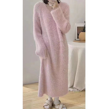 Mink-like sweater dress extra large women&#039;s spicy temperament warm knit bottoming shirt skirt knee-high (Weight:1 kg)