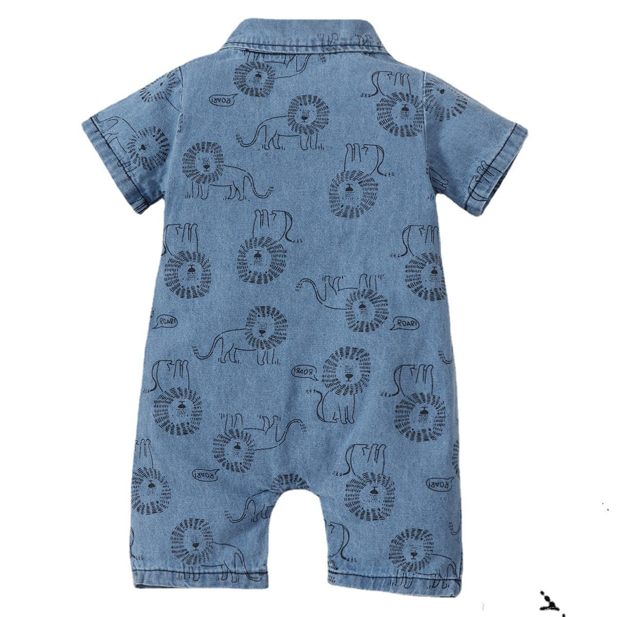 Small, medium and boys, summer lapel, single-breasted, cartoon, little lion print, denim, one-piece crawler, tide 0.2kg