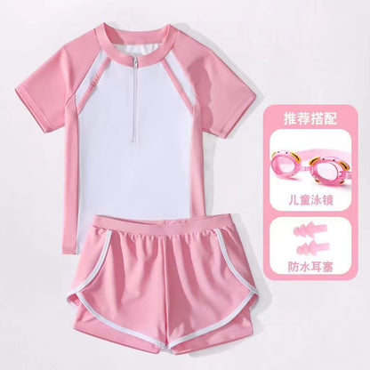 Traje de baño para niñas de dos piezas dividido estilo deportivo Boxer conservador para niñas, niñas pequeñas, medianas y grandes, traje de baño de ocio de 0,22 kg 