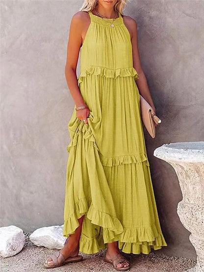 A Europe, America 2024 summer new vacation wind ruffle leaf edge long dress Amazon pendulum elegant beach dress women