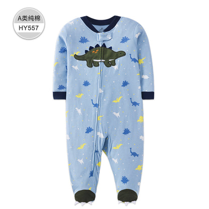 A Foreign trade baby foot-wrapped onesie long-sleeved cotton thin baby four-season air-conditioned clothing pajamas and socks climbing clothing