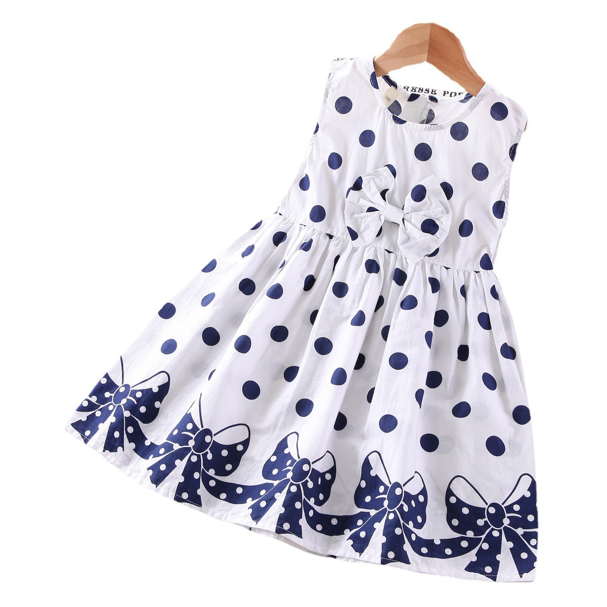 Vestido de verano para niñas, estilo extranjero coreano, falda para niños, vestido con lazo y lunares, 0,2 kg 