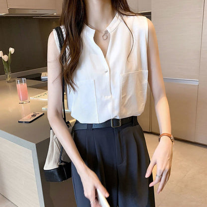 A vest sleeveless shirt women's summer new versatile top foreign style shirt Korean version T-shirt loose chiffon shirt