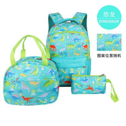 Mochila escolar de gran venta transfronteriza, mochila de dibujos animados, conjunto de tres piezas, lonchera, bolsa para bolígrafos, mochila de gran capacidad en stock 