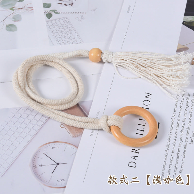 A Cross-border Nordic simple curtain strap wooden ring creative storage buckle strap tassel lace decorative accessories accessories