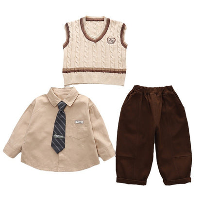 A Children's Shirt Spring and Autumn Fashion Boys' Suit Vest Shirt Autumn Three-piece Set Boys and Girls Handsome Trendy Children's Autumn