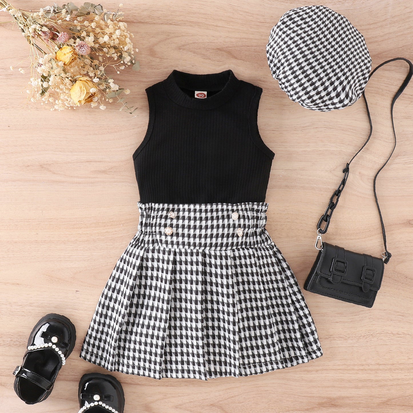 GUI Children's clothing foreign trade new style sleeveless vest plaid skirt beret three-piece western style suit 0.25kg