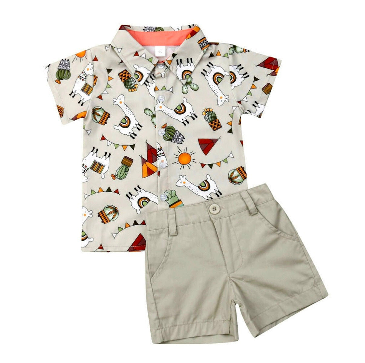 Dinosaur shirt set short sleeve shorts lower full print dinosaur shirt set yellow green solid color summer 0.12kg