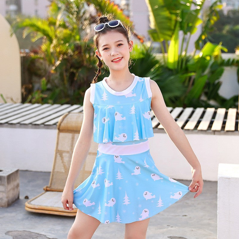 A 【 Polyester Ya Fabric 】 Children's swimsuit Girl's big, small, and medium-sized one-piece student sports training Girl's swimsuit 0.2KG