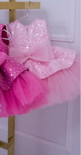 Un vestido para niños de AliExpress con falda esponjosa de lentejuelas moradas, vestido de princesa para fiesta de cumpleaños de niña, vestido para niña de un año, 0,8 kg 