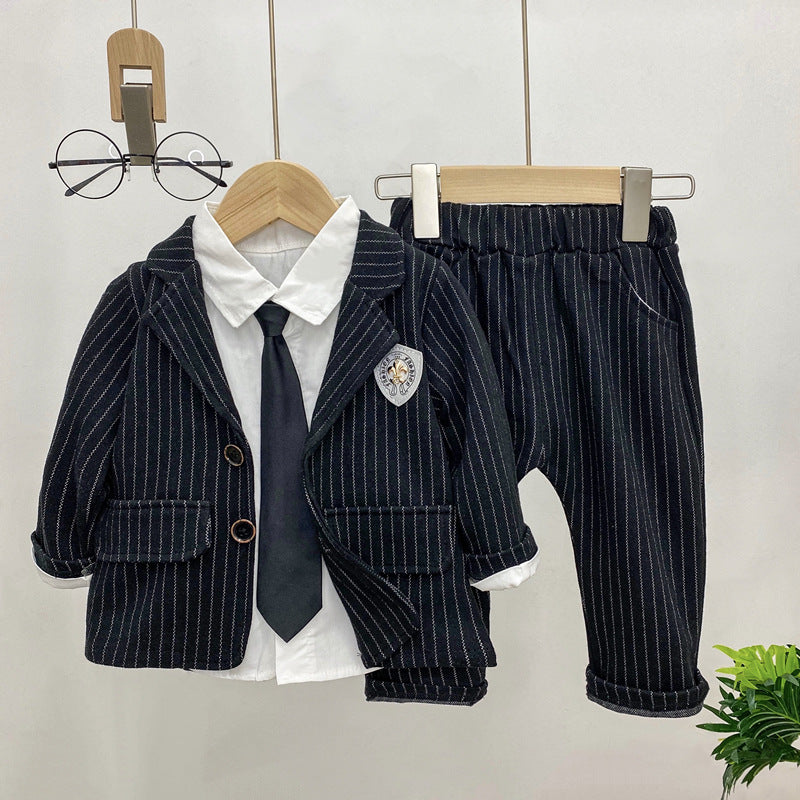 Children's and boys' long sleeved set, three piece set, children's suit, handsome dress, spring and autumn small suit set, 0.3kg