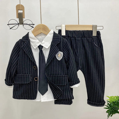 Conjunto de manga larga para niños y niños, conjunto de tres piezas, traje para niños, vestido elegante, conjunto de traje pequeño de primavera y otoño, 0,3 kg 