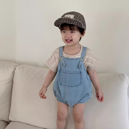 Ropa de verano para niños, conjunto de camiseta de manga corta y pantalones con pechera para bebés, ropa infantil coreana, ropa de verano para bebés 