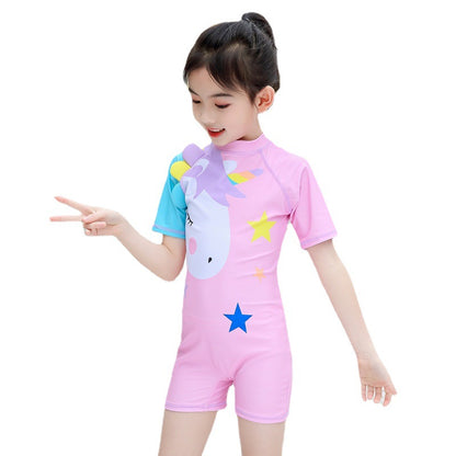 A New Children's Swimsuit Girl's One Piece Flat Angle Swimsuit Big Kids Cute Baby Korean Version Quick Drying Swimsuit Wholesale 0.16KG