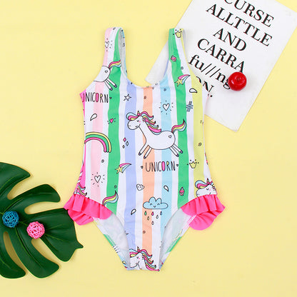 Un nuevo traje de baño de una pieza de gran venta transfronterizo europeo y americano, estampado de sandía, niña de dibujos animados dulce y linda, traje de baño para niños de 0,2 kg 